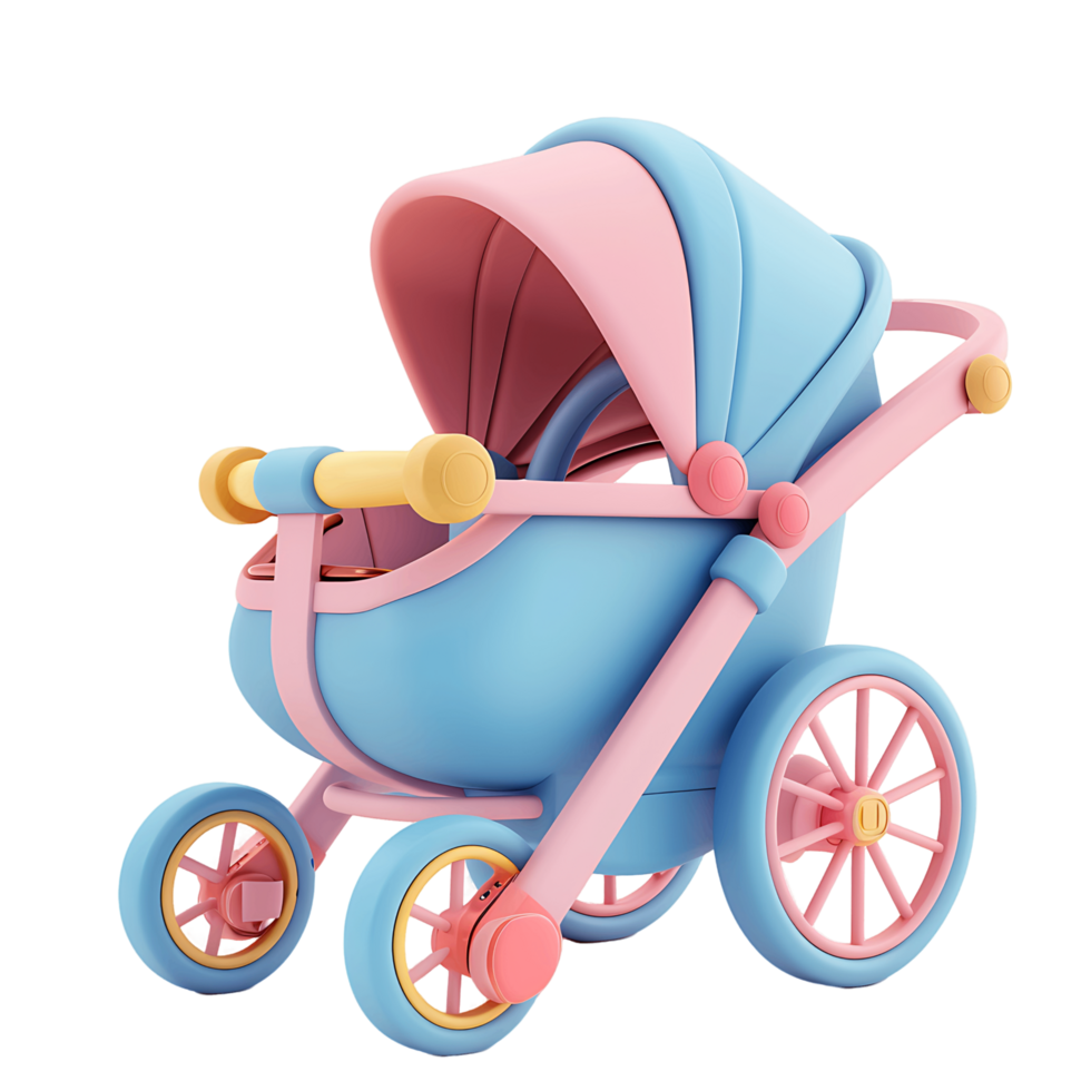 Clear background 3D render baby stroller png