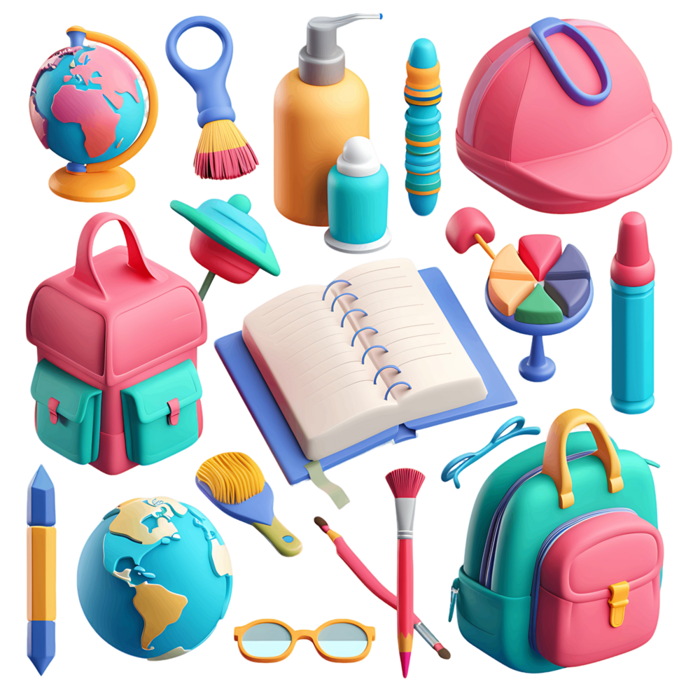 Education icons 3D set on transparent background png