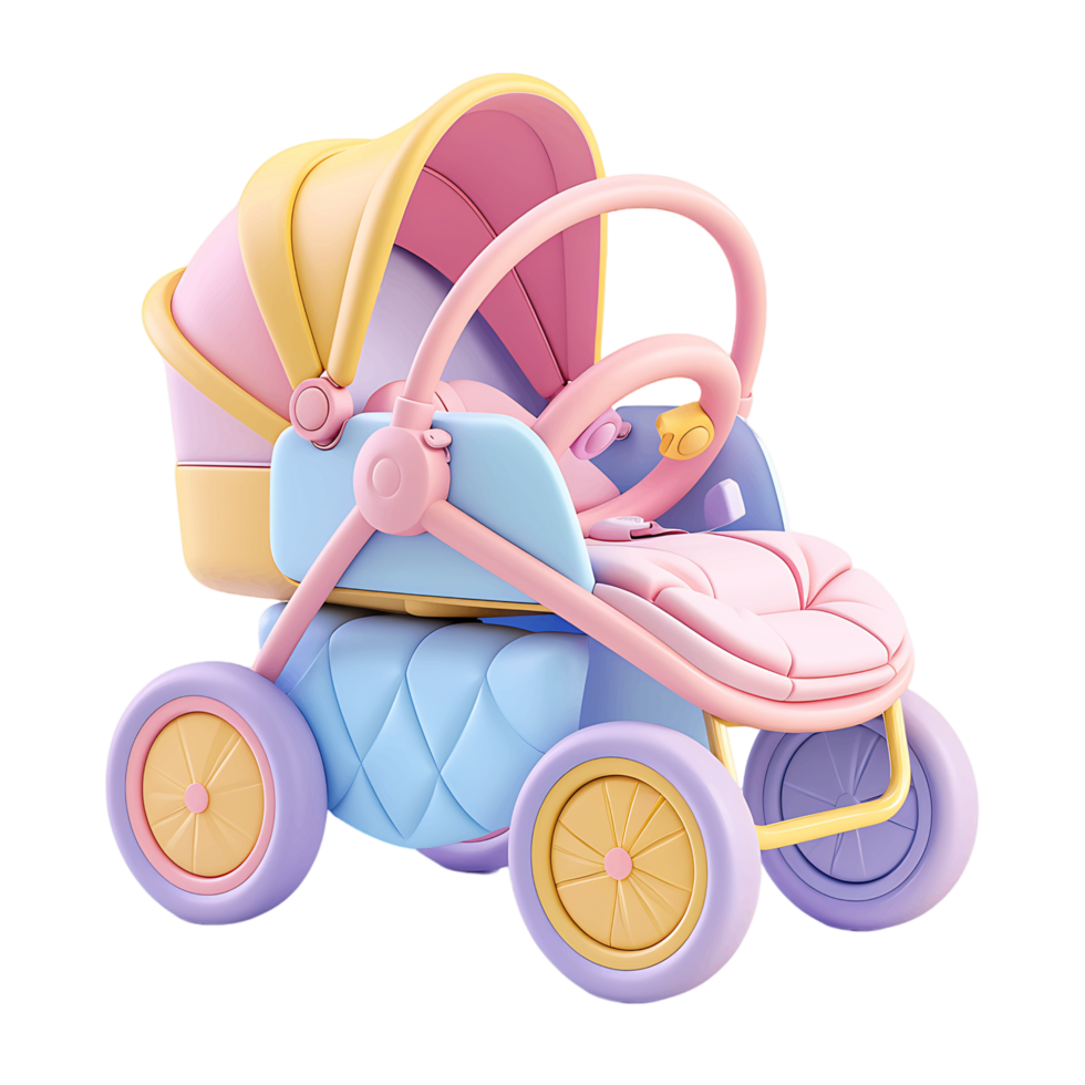 3D render of baby stroller transparent background png