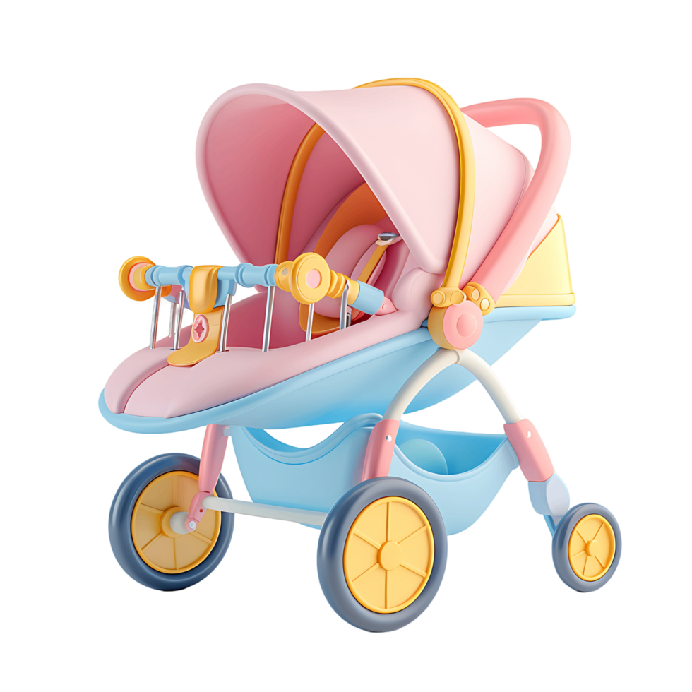 Isolated 3D baby stroller icon transparent png