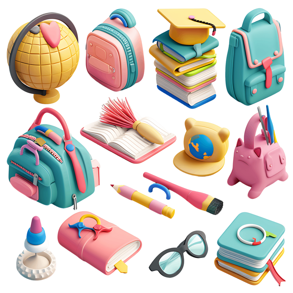 transparent background school and education 3D rendering icons png
