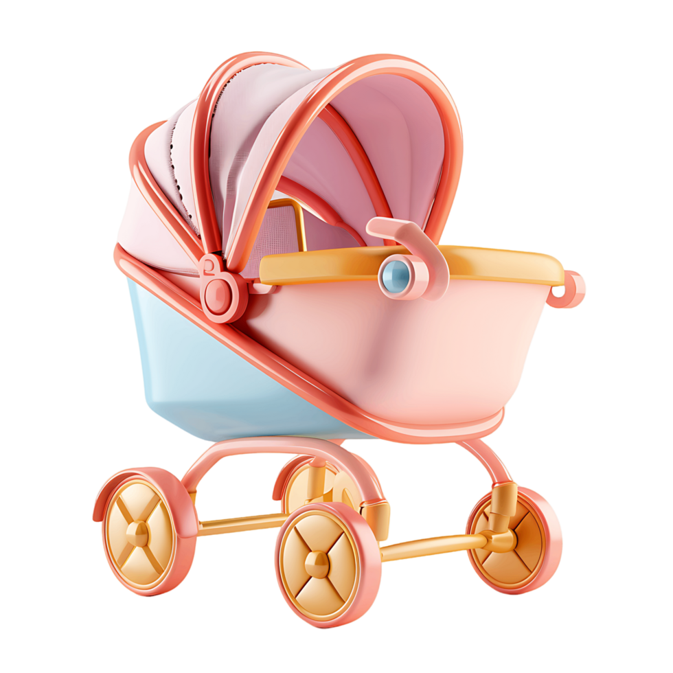 Transparent background 3D baby stroller render png