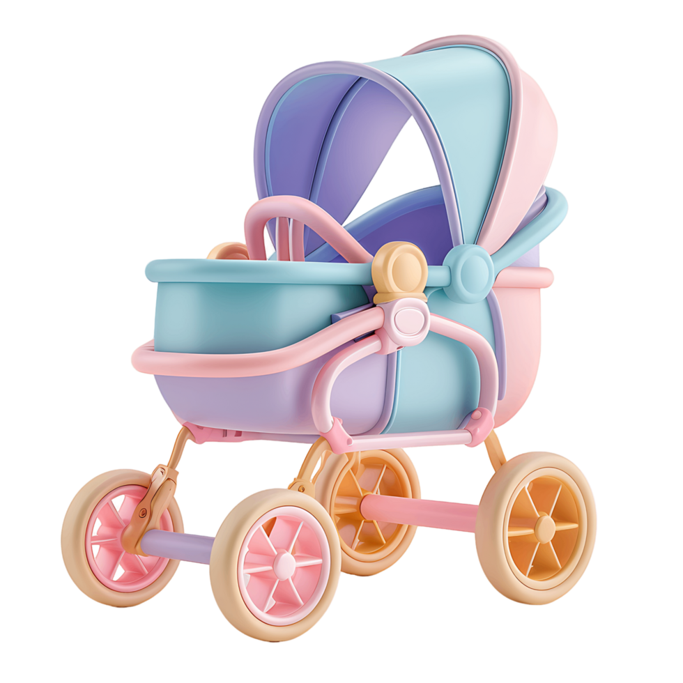 3D baby stroller rendering on clear background png