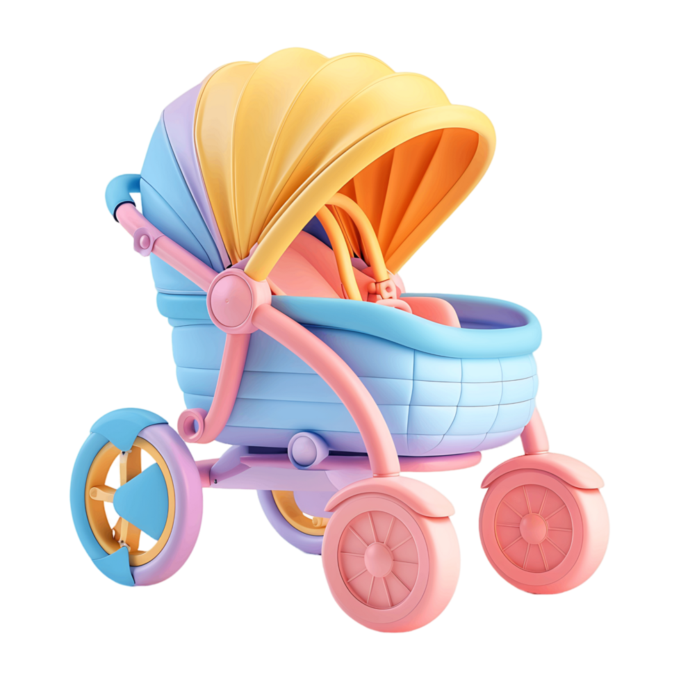 Clear 3D render baby stroller icon png