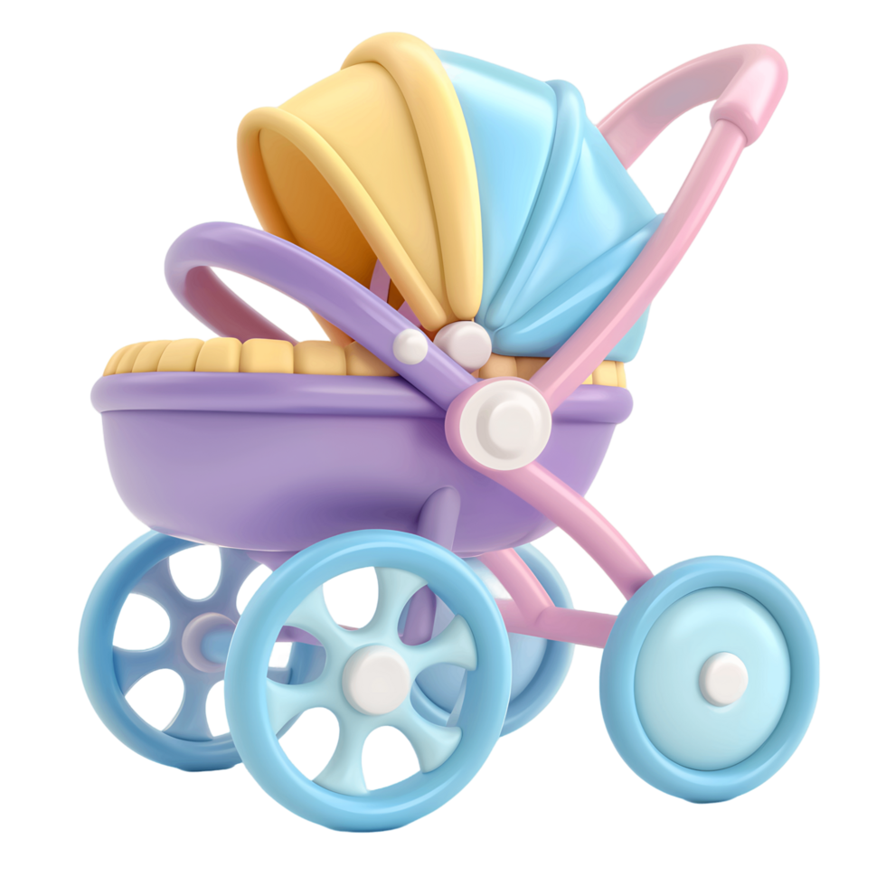 3D baby stroller icon with transparent background png
