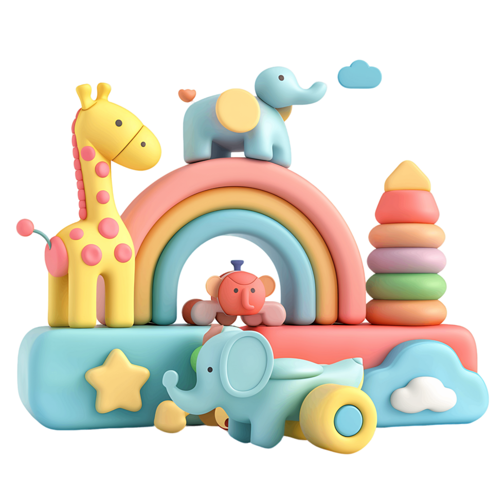 3D rendering of baby toy on transparent png