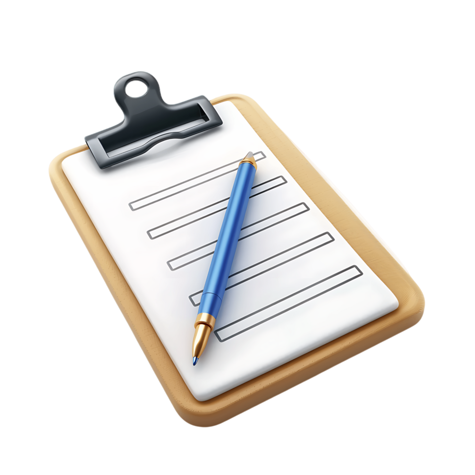 White Background Isolated Business Clipboard Icon in 3D png
