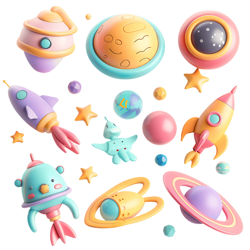 Space 3D icon set transparent background png