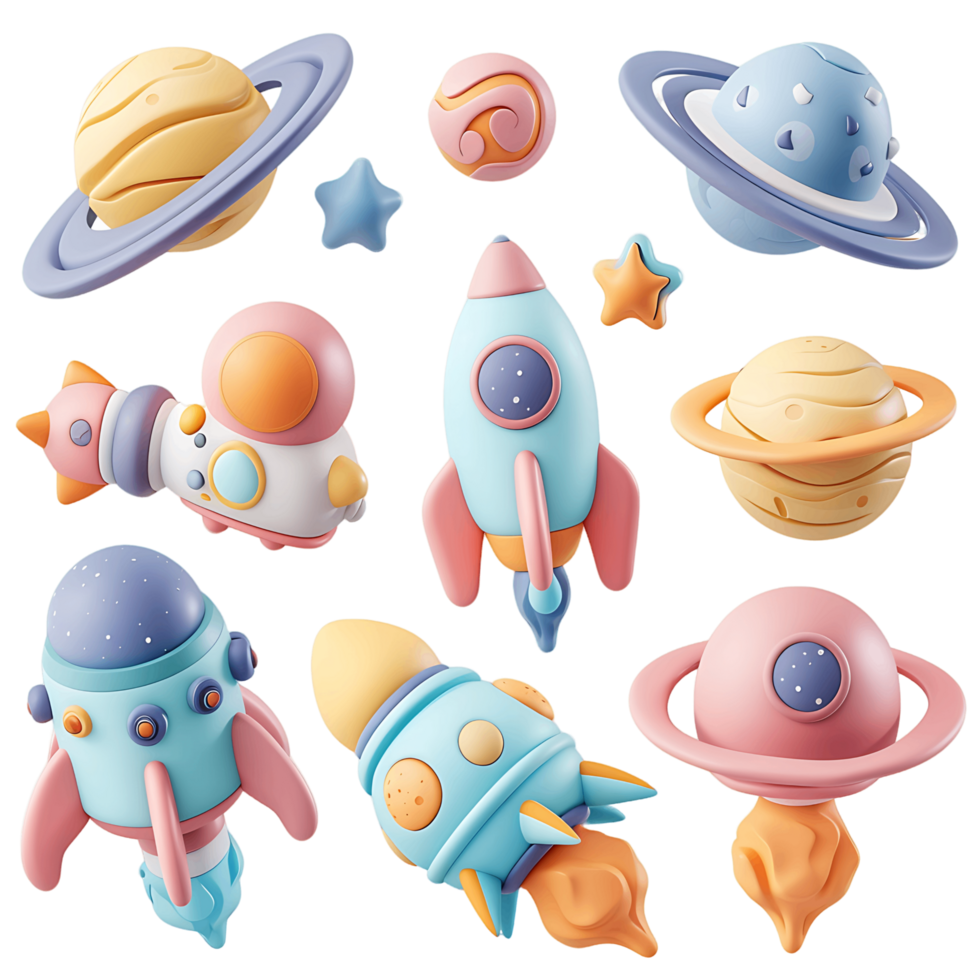 Isolated 3D space icons on transparent png
