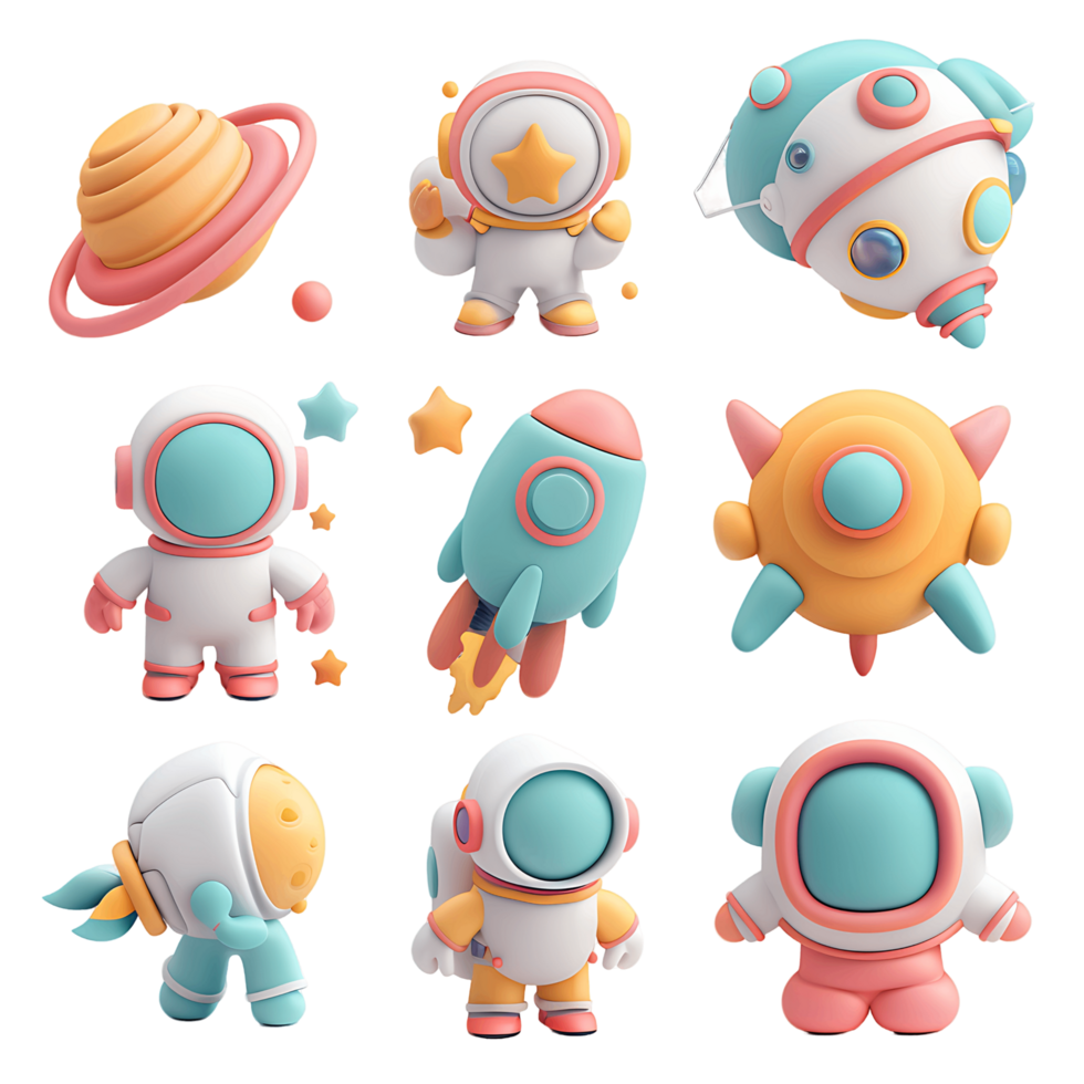 Space objects 3D icon set transparent png