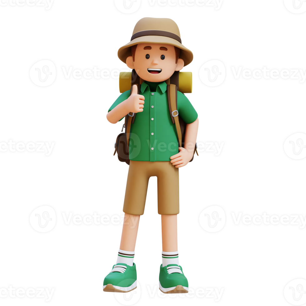 3D Traveller Character Giving Thumbs Up Pose png