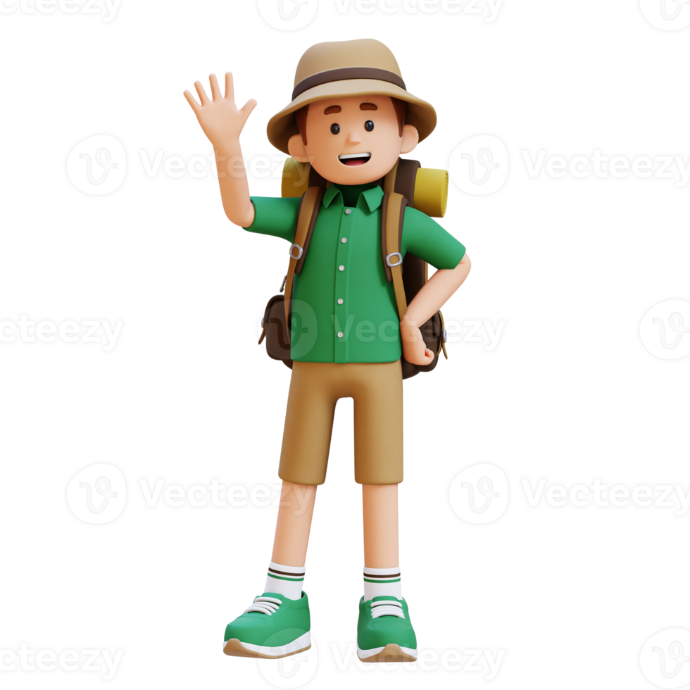 3D Traveller Character Waving Hand Pose png