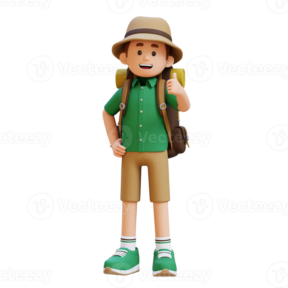 3D Traveller Character Giving Thumbs Up Pose png