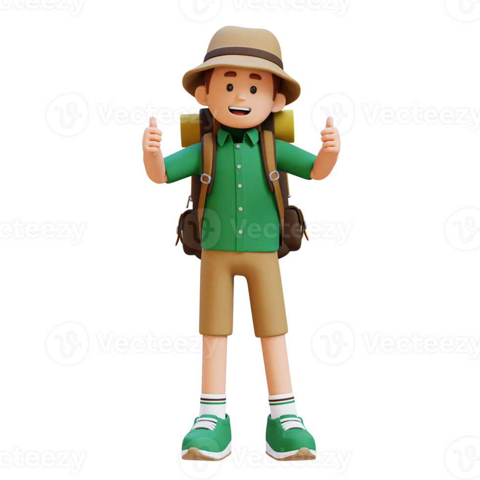 3D Traveller Character Giving Thumbs Up Pose png