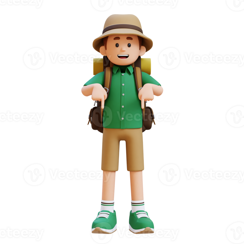 3D Traveller Character Pointing Downward png