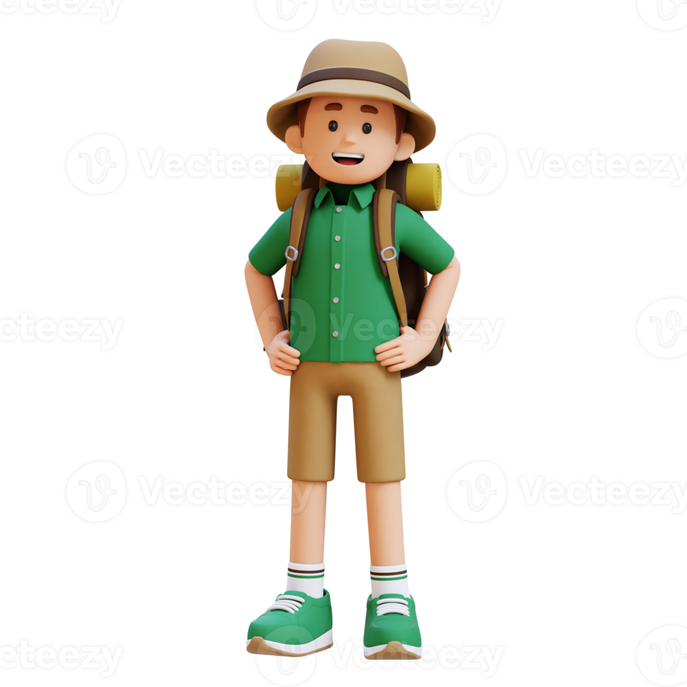 3D Traveller Character Standing with Hand on Hip png