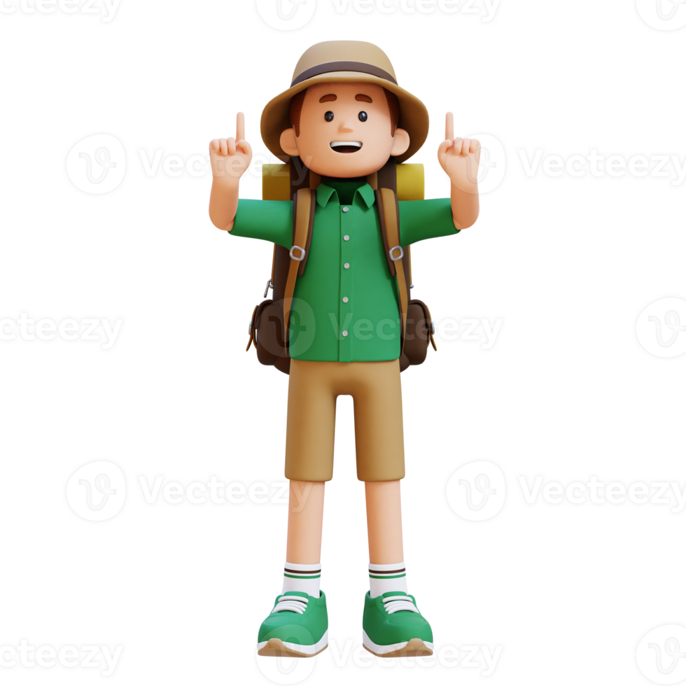 3D Traveller Character Pointing Upward png