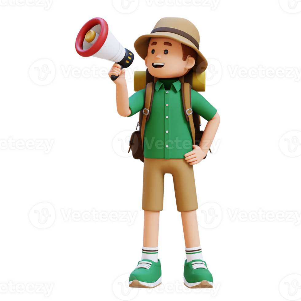 3D Traveller Character Holding Megaphone png