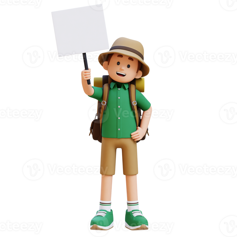 3D Traveller Character Holding Empty Placard png