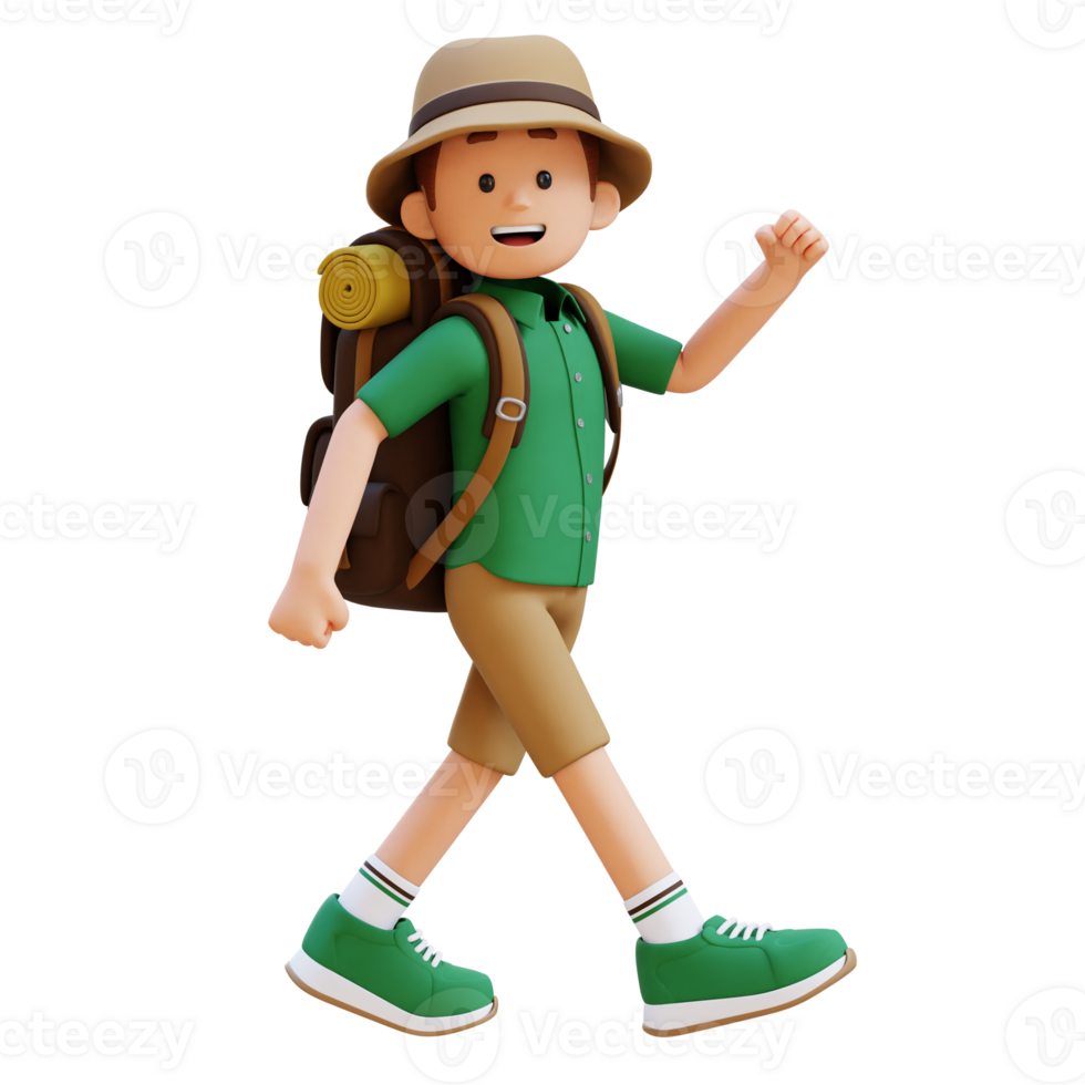 3d viajante personagem caminhando com confiante png