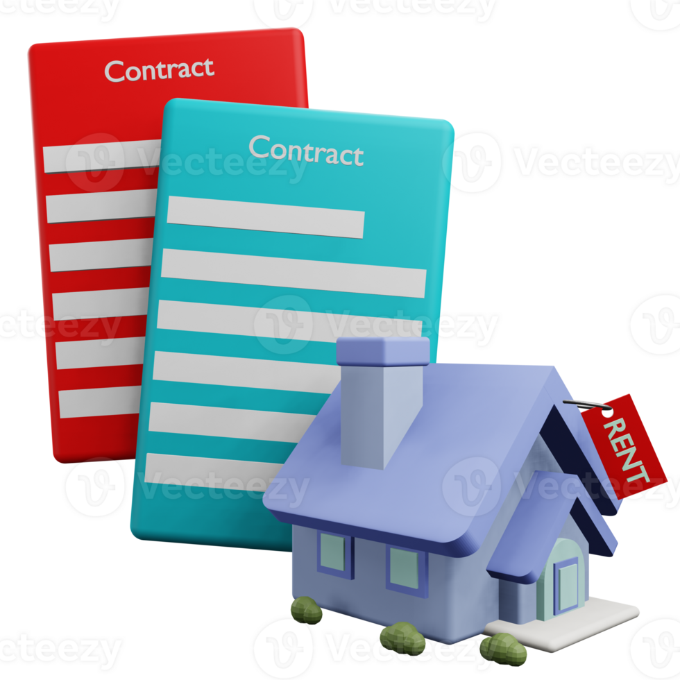 3 D illustration of house rent contract icon png