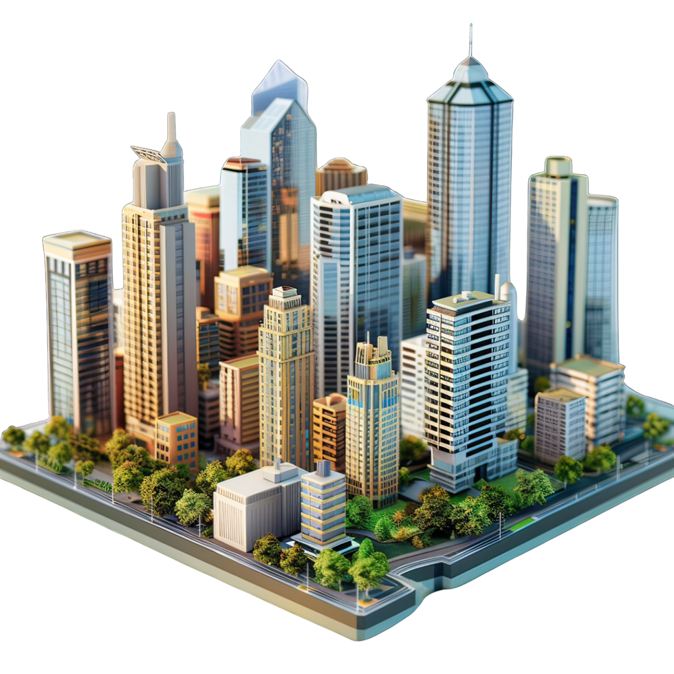 3d isometric city with isolated background png