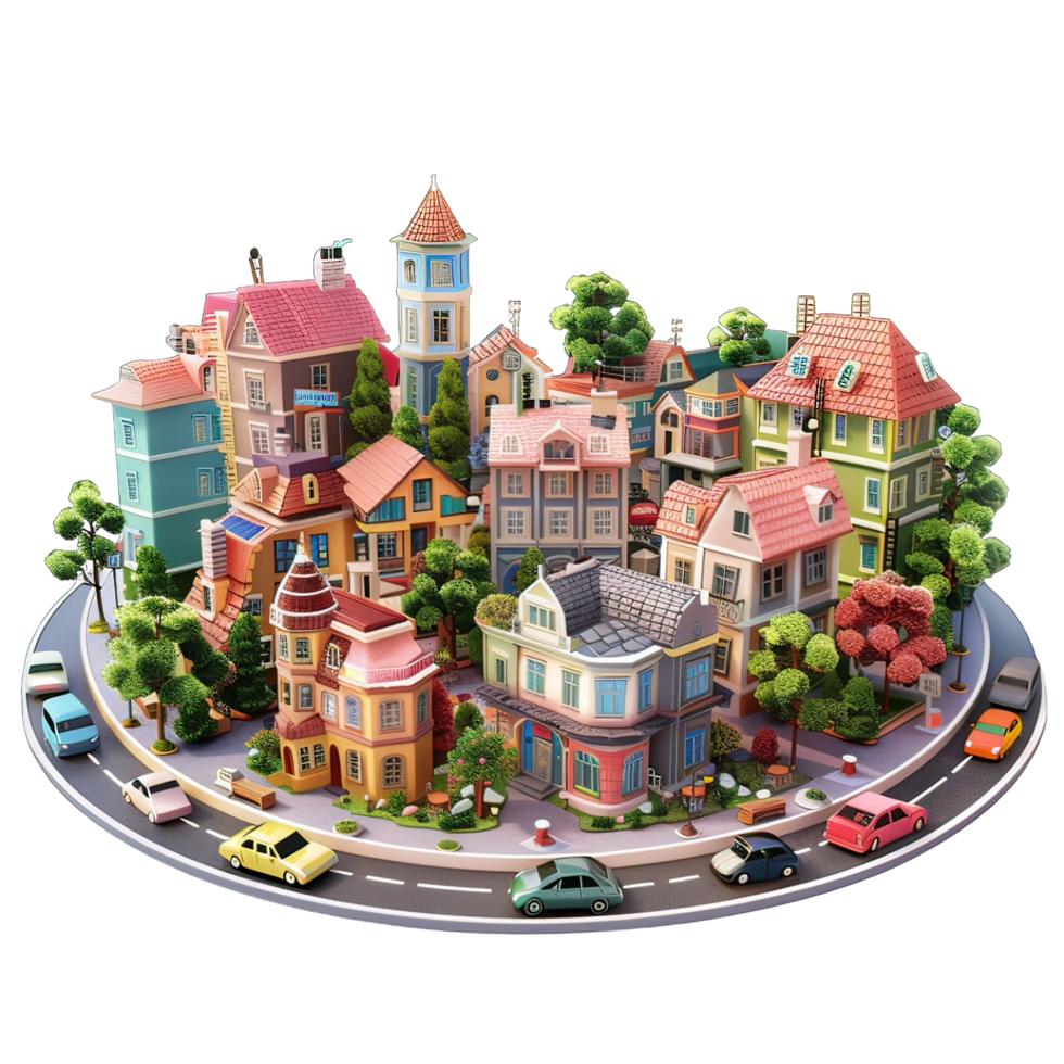 3d isometric city with isolated background png