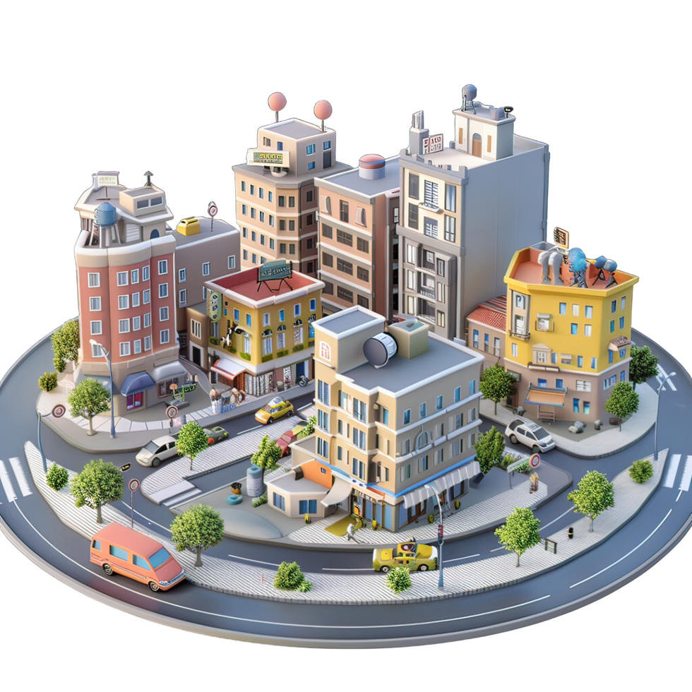 3d isometric city with isolated background png