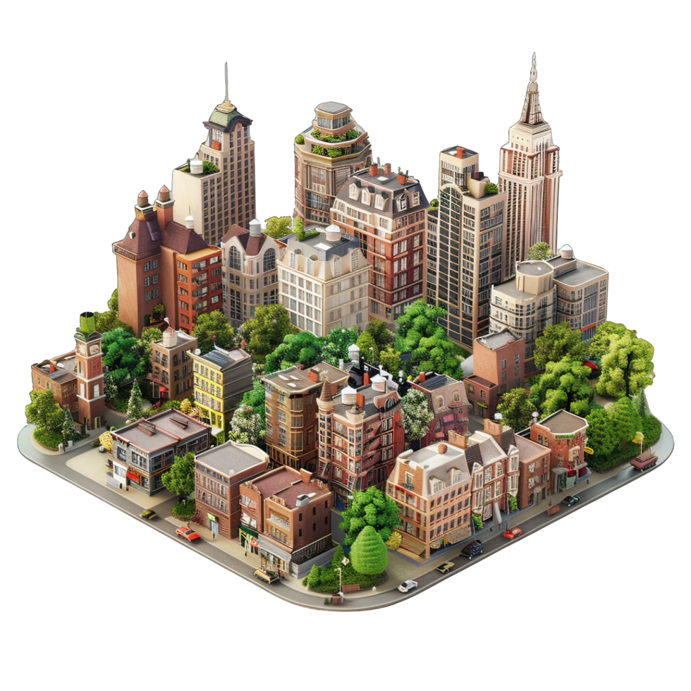 3d isometric city with isolated background png