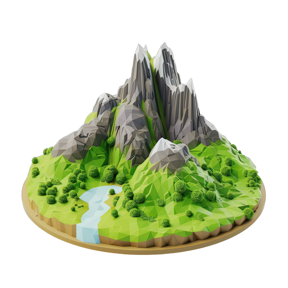 3d isometric mountain with isolated background png
