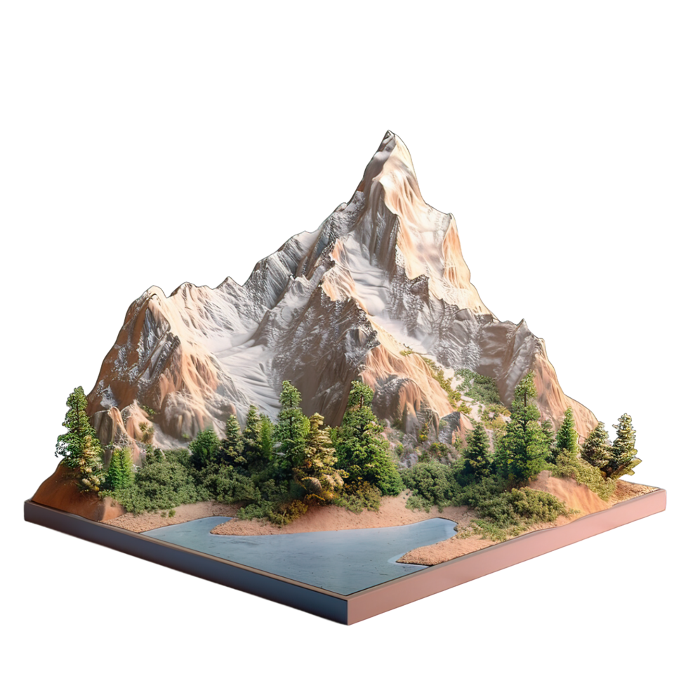 3d isometric mountain with isolated background png