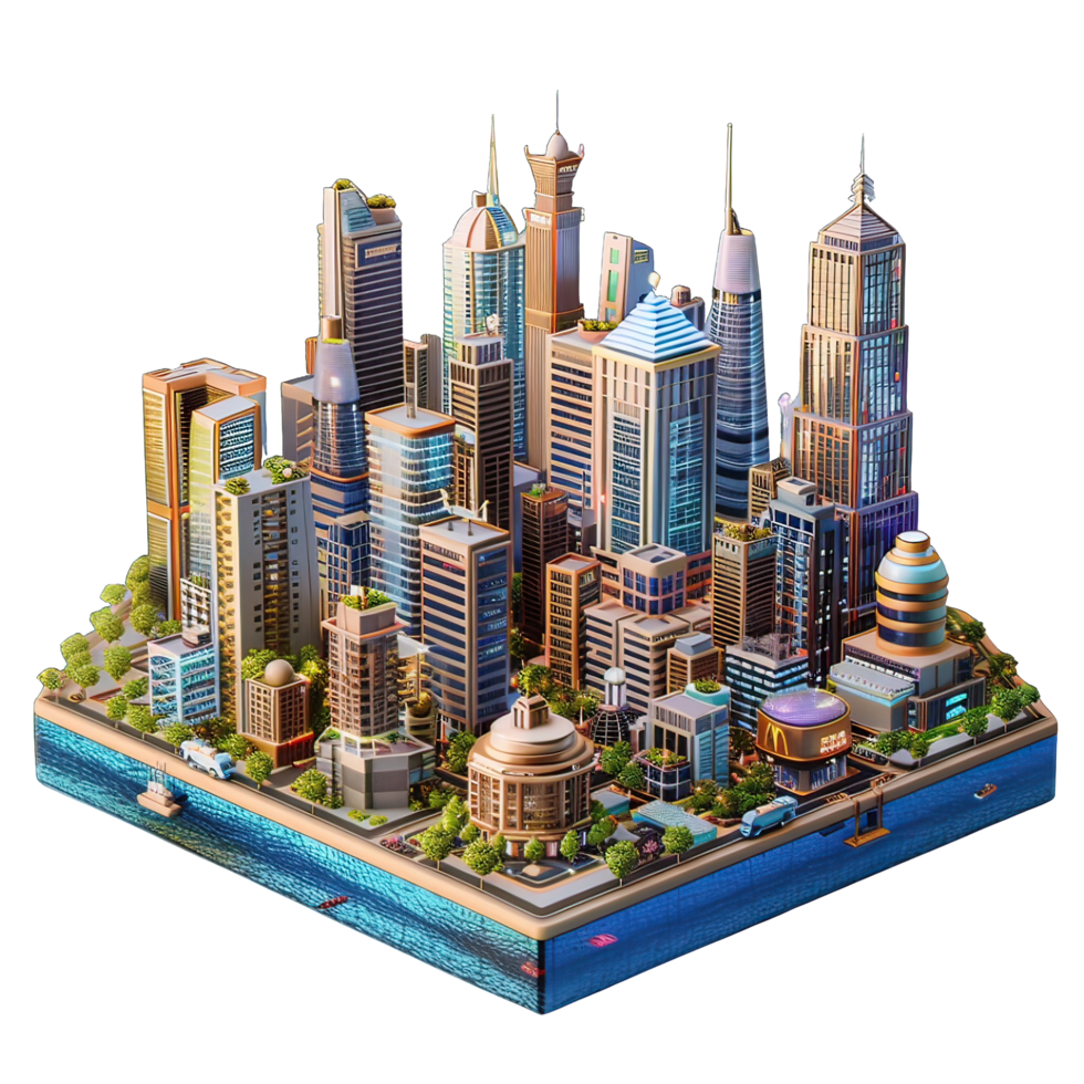 3d isometric city with isolated background png