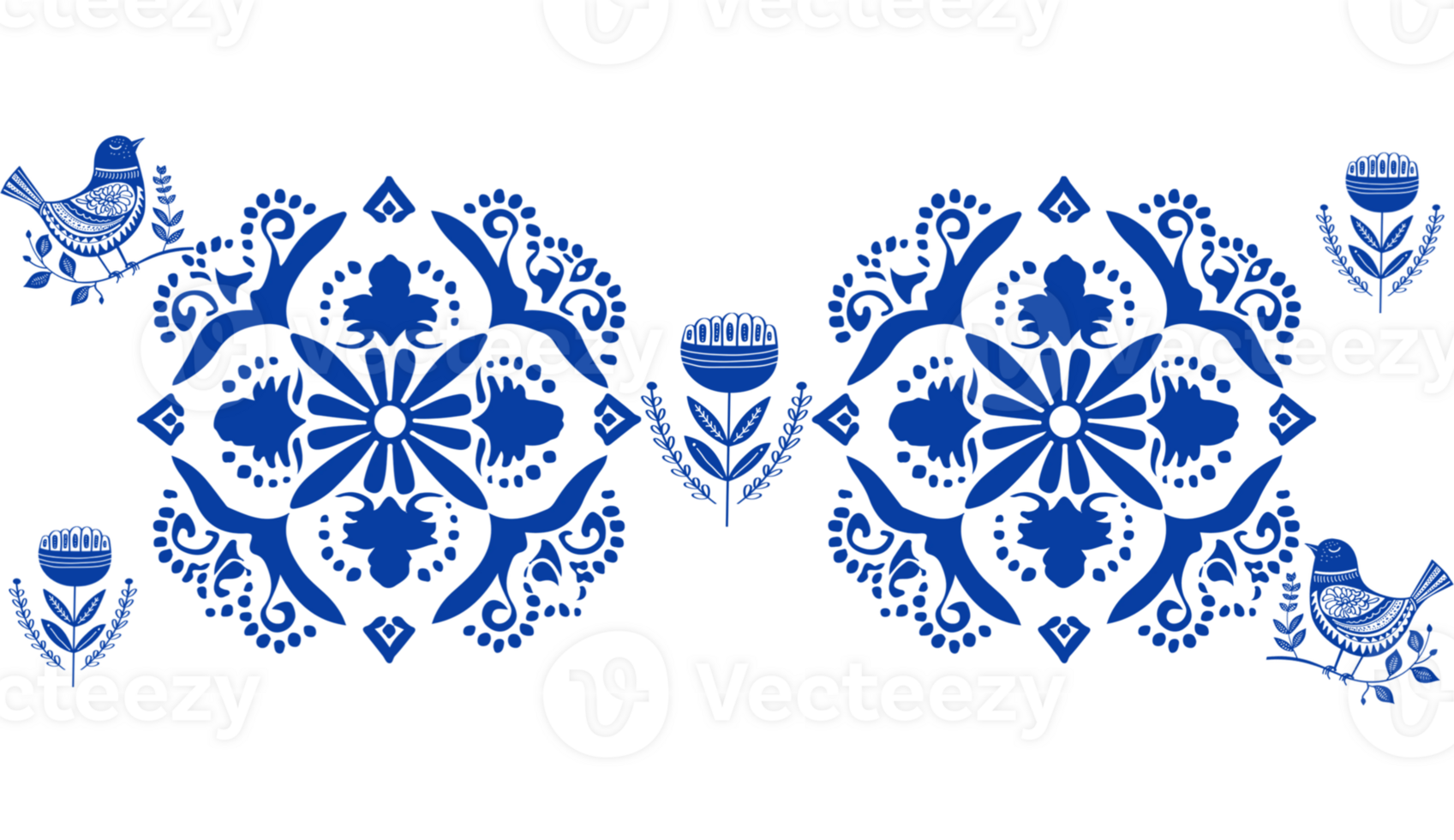 Blue and white ornaments. Mediterranean Horizontally pattern. Porcelain style. Natural design. png