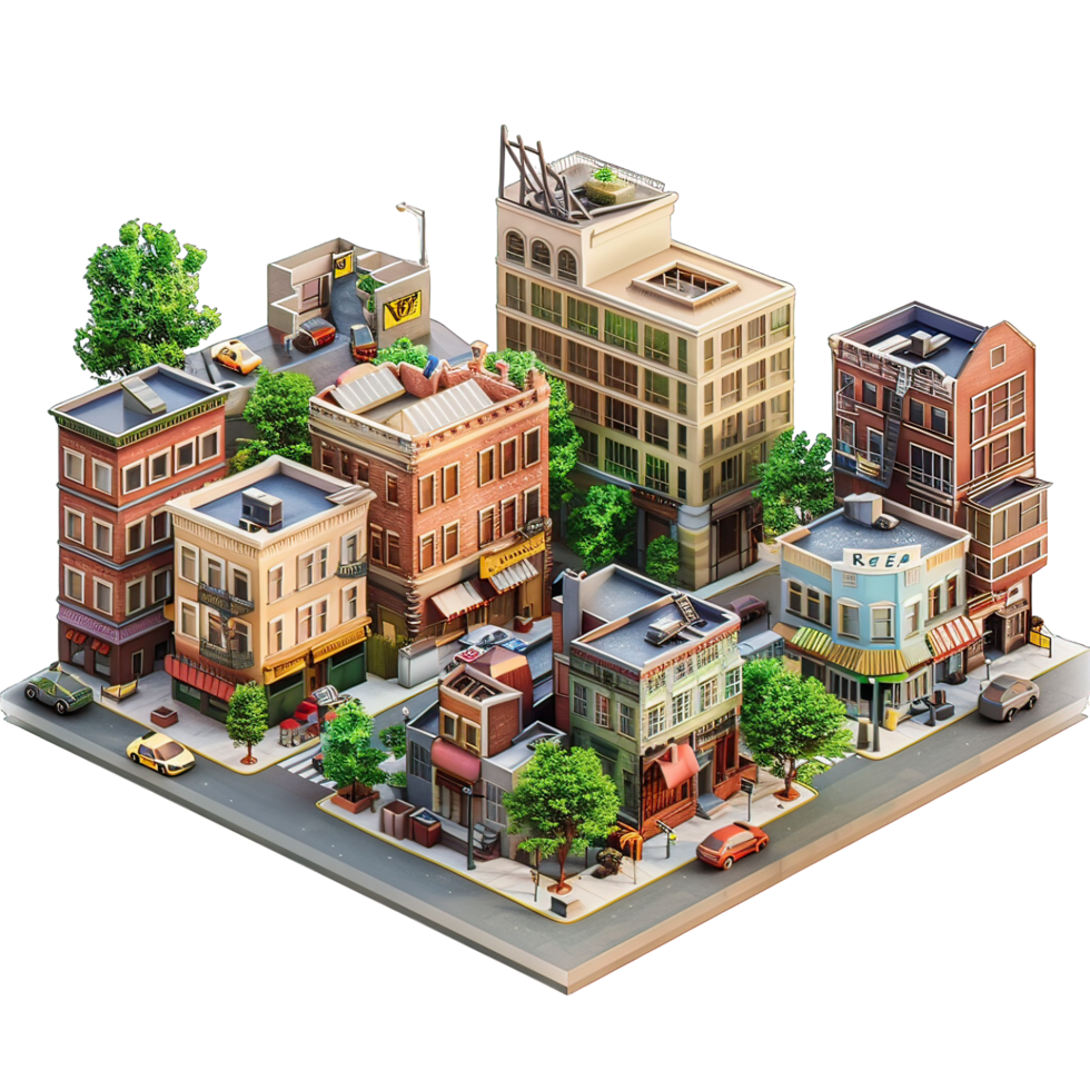 3d isometric city with isolated background png