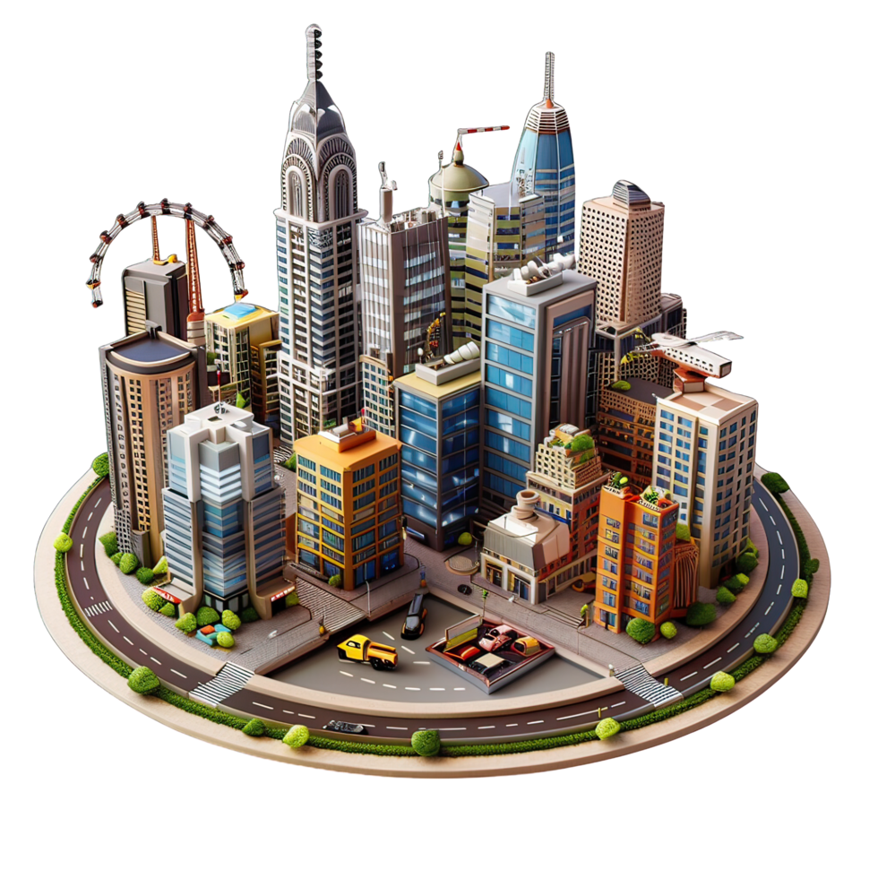 3d isometric city with isolated background png