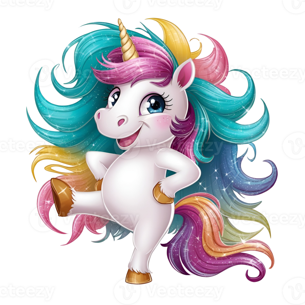 cartoon style unicorn with a colorful png