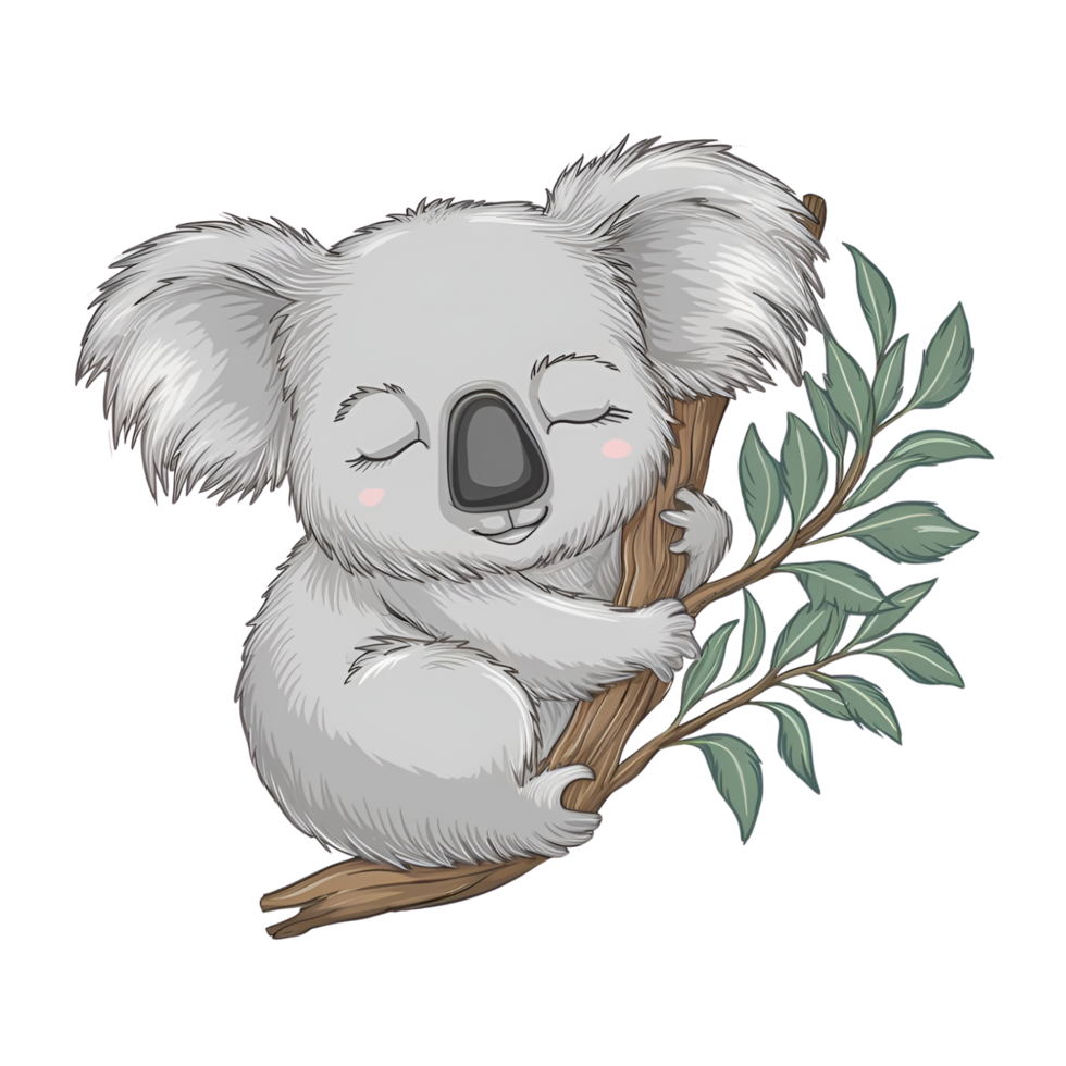 A simple yet charming line drawing of a sleepy koala png