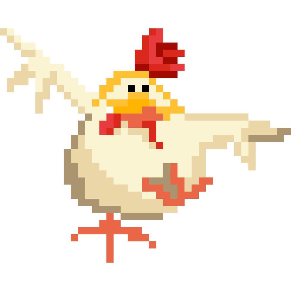 Chicken cartoon icon in pixel style vector