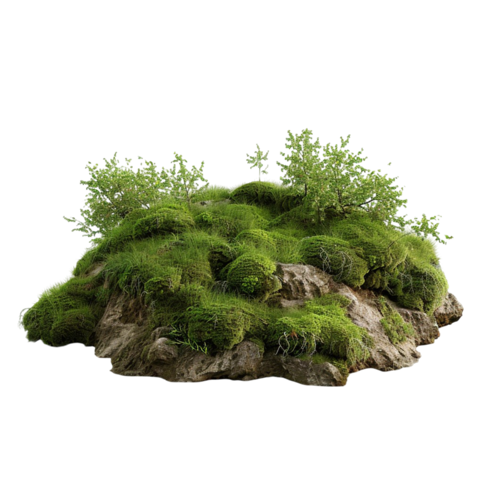 Small Green Mossy Rock AI-Generative png