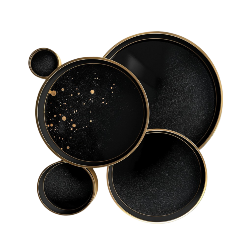 Black and Gold Round Plates with Gold Accents on Transparent Background png