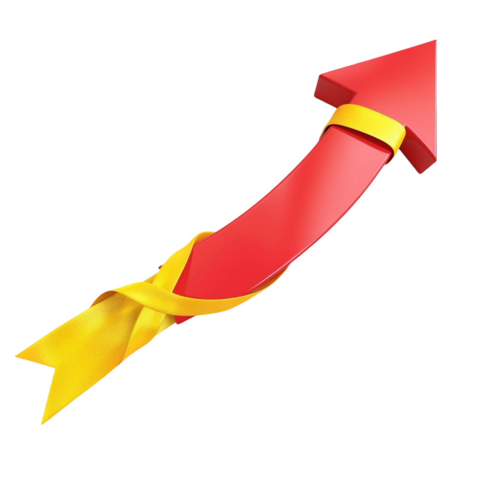 Arrow Icon with Yellow Ribbon On Transparent Background. png