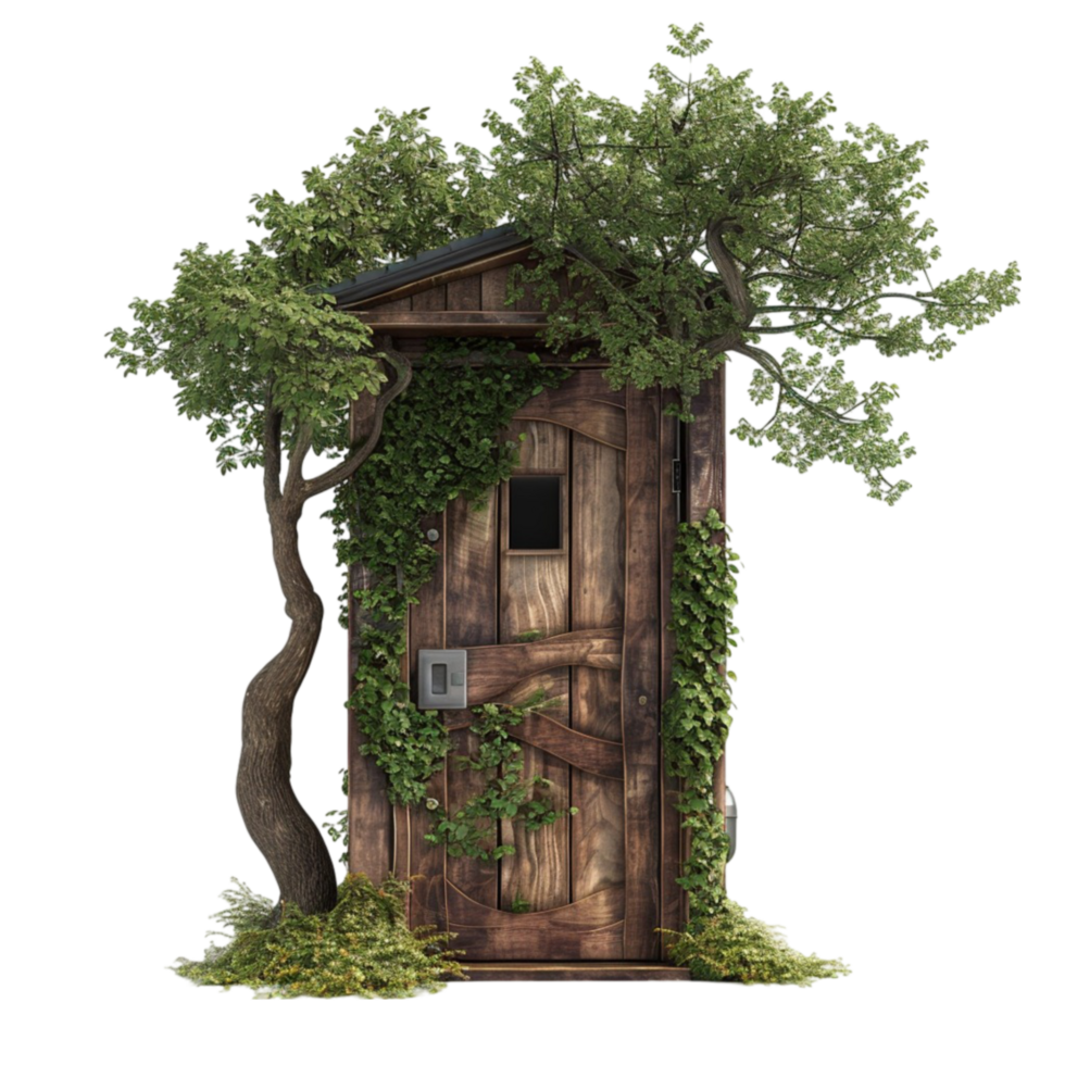 Old Wooden Toilet with Tree Growing Out, Transparent Background png