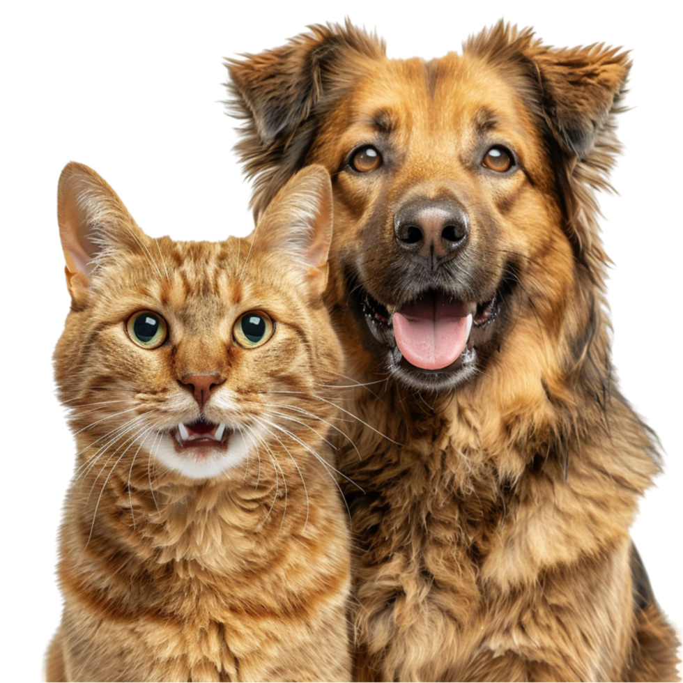 Dog and Cat Sitting Together on White Background png