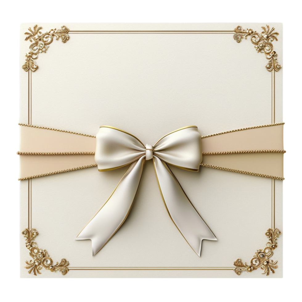 White and Gold Ribbon with Bow In The Blank White Paper on Transparent Background png