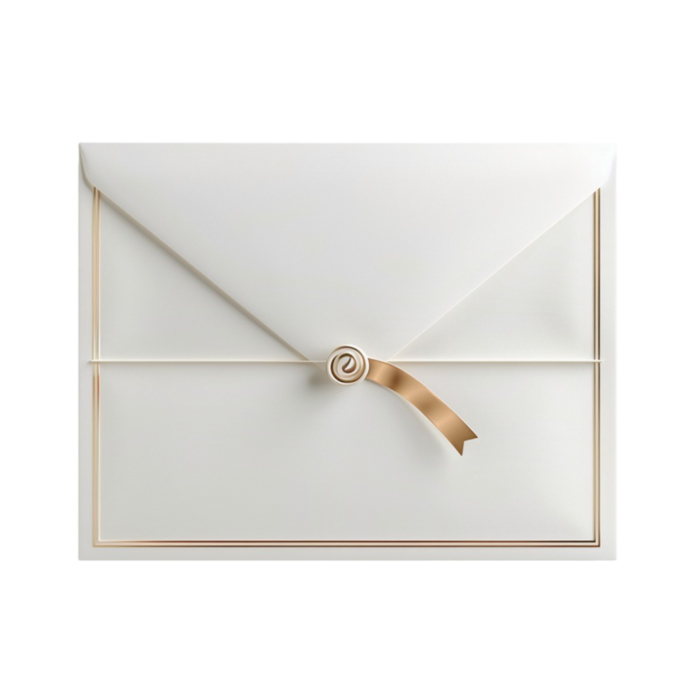 White Envelope with Gold Ribbon on Transparent Background png