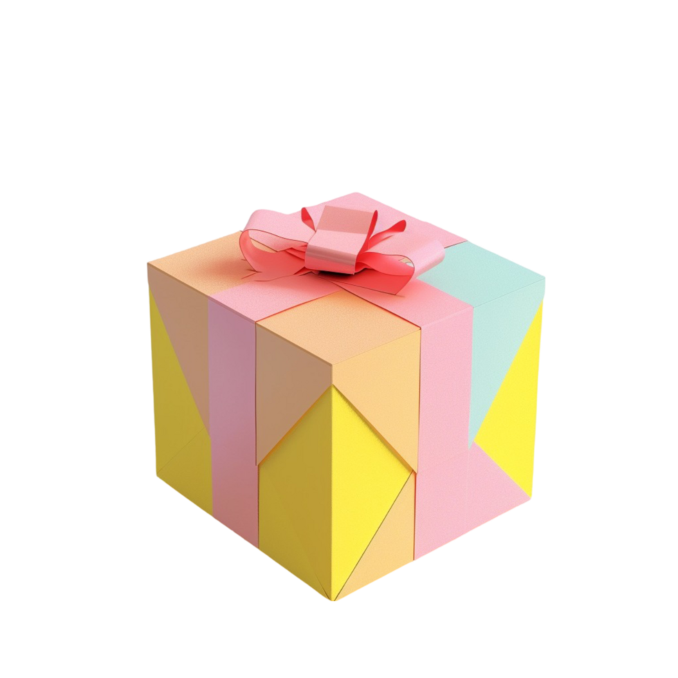 3D Render of a Gift Box with Pink and Yellow Paper on Transparent Background png