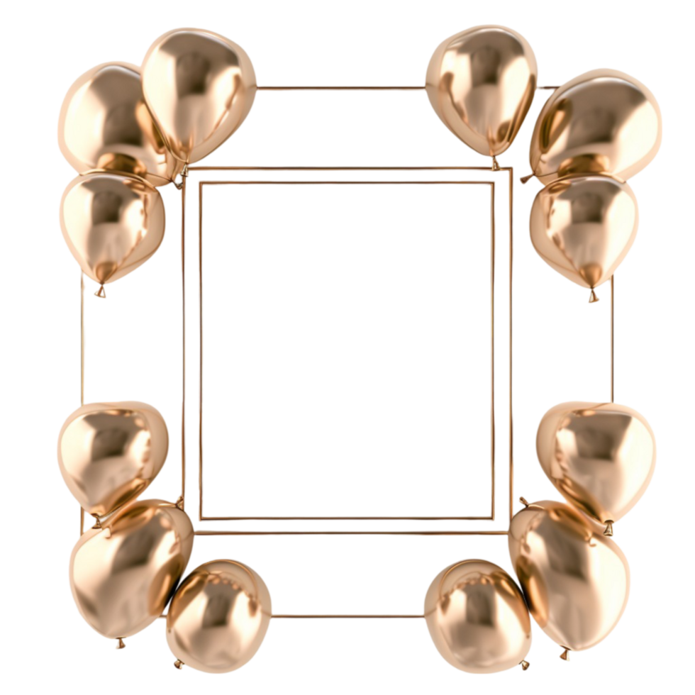 Golden Balloons in Square Frame on Transparent Background png
