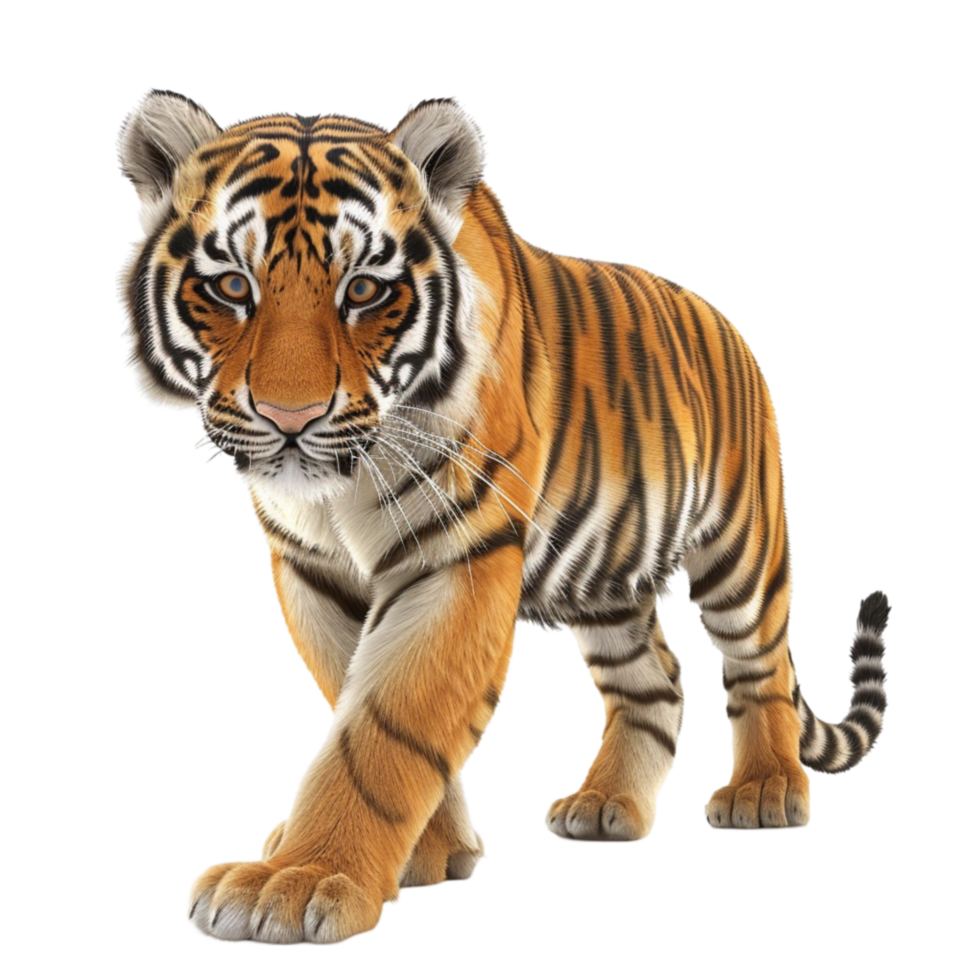 Tiger Walking on Transparent Background Genereted AI png