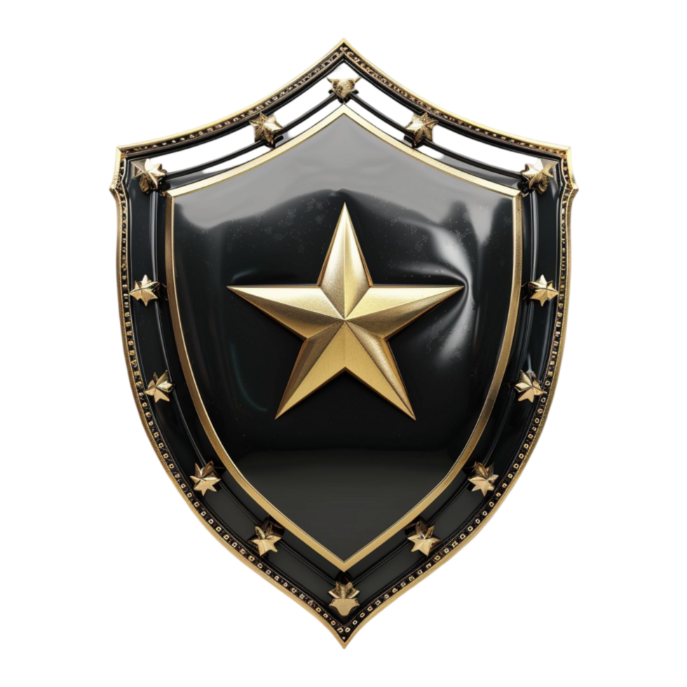 Gold Star Shield on Black Background png