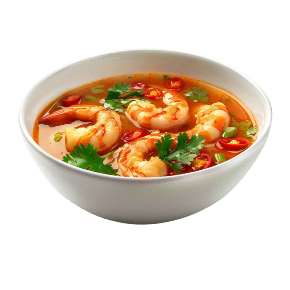 Shrimp Soup in White Bowl on White Background png